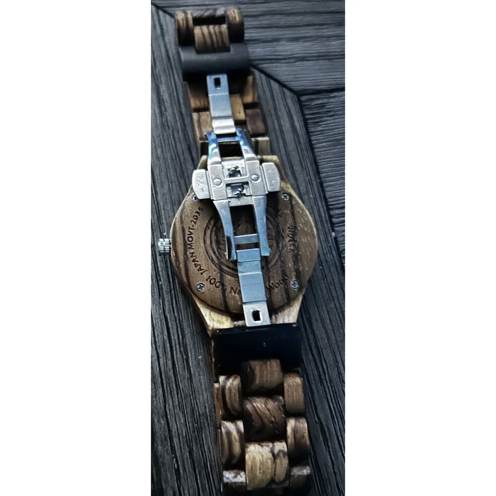 39mm Jord Fieldcrest Zebrawood & Champagne 100% Natural Wood Watch For Parts